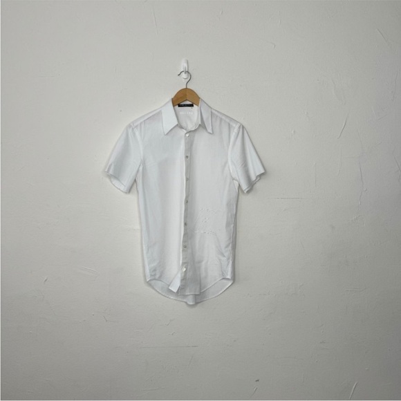 Helmut Lang White Raw Hem Short Sleeve Button Down Shirt Size 15 - Picture 5 of 7